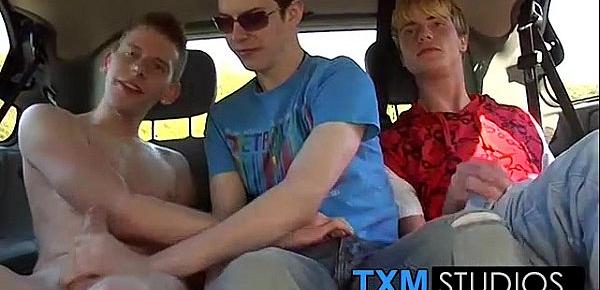  Picking up cute twink Todd for hard threesome sex in the car